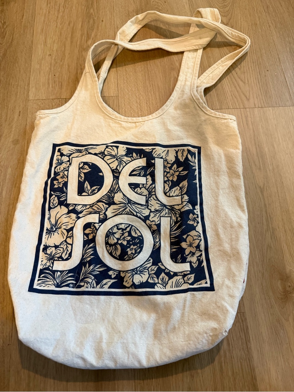Canvas Tote Bag in Natural with Navy Floral Logo